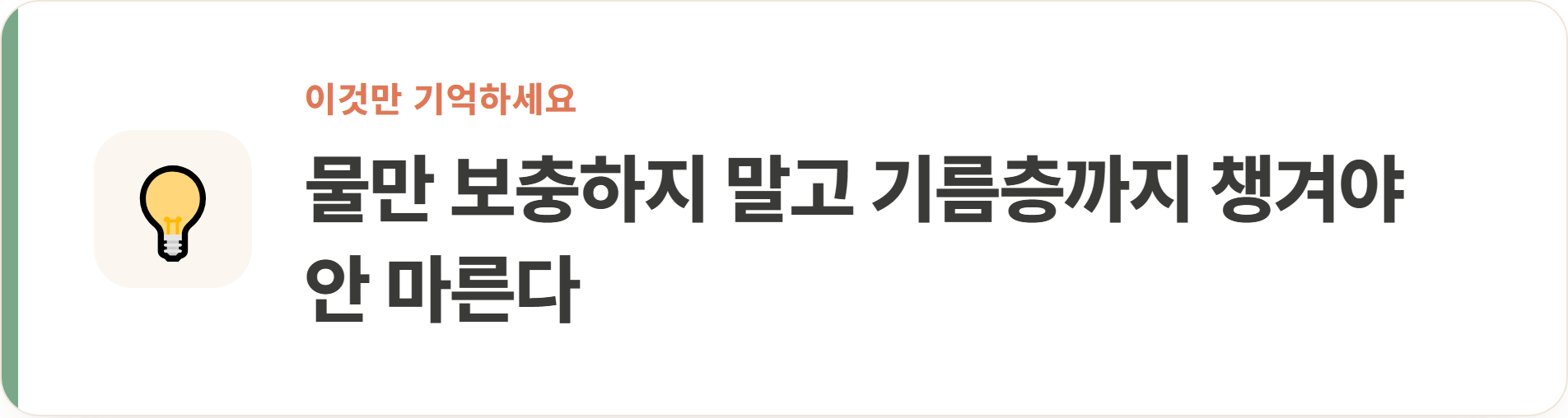물만 보충하지 말고 기름층까지 챙겨야 안 마른다